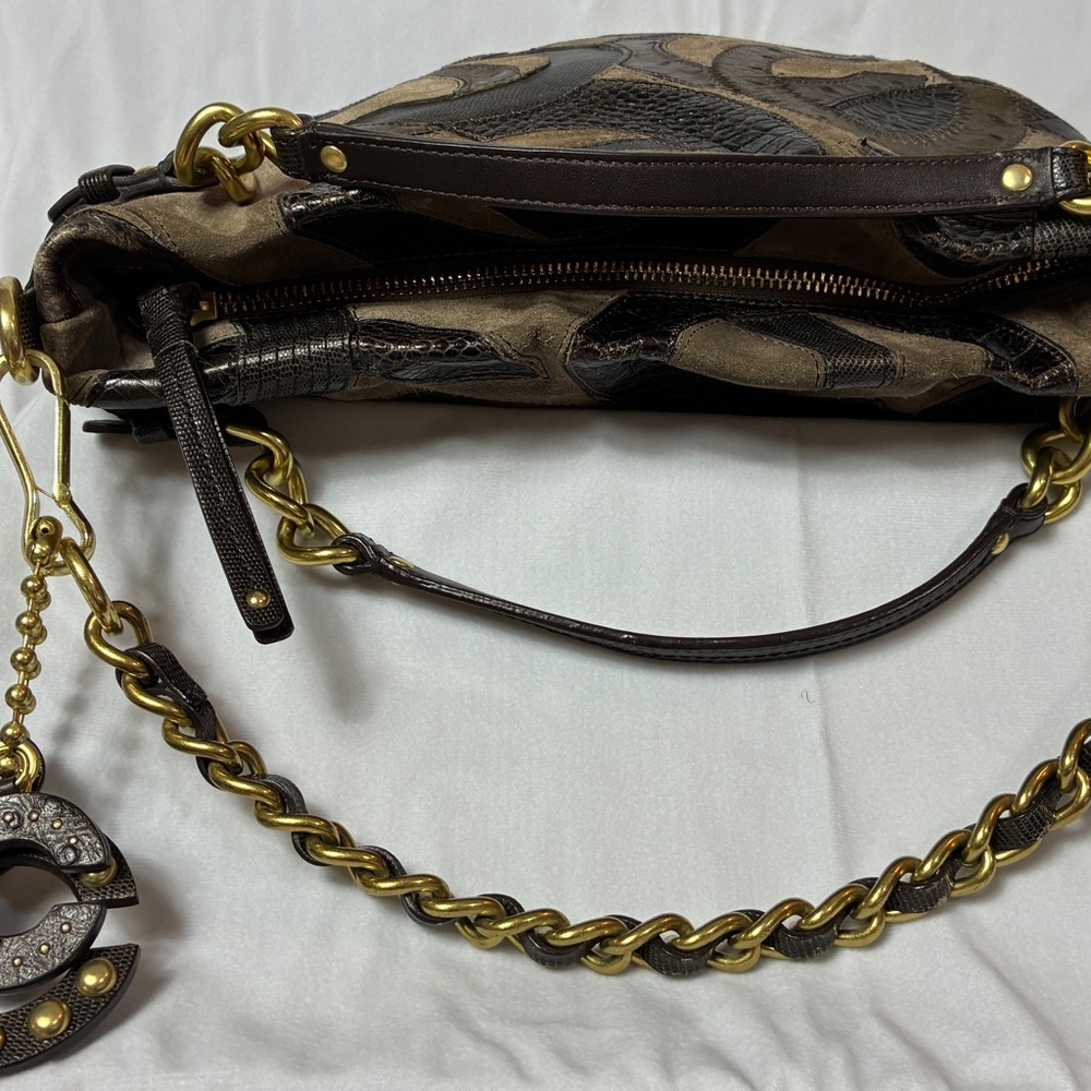 Coach Patchwork Suede Leather Chain Shoulder Bag … - image 3